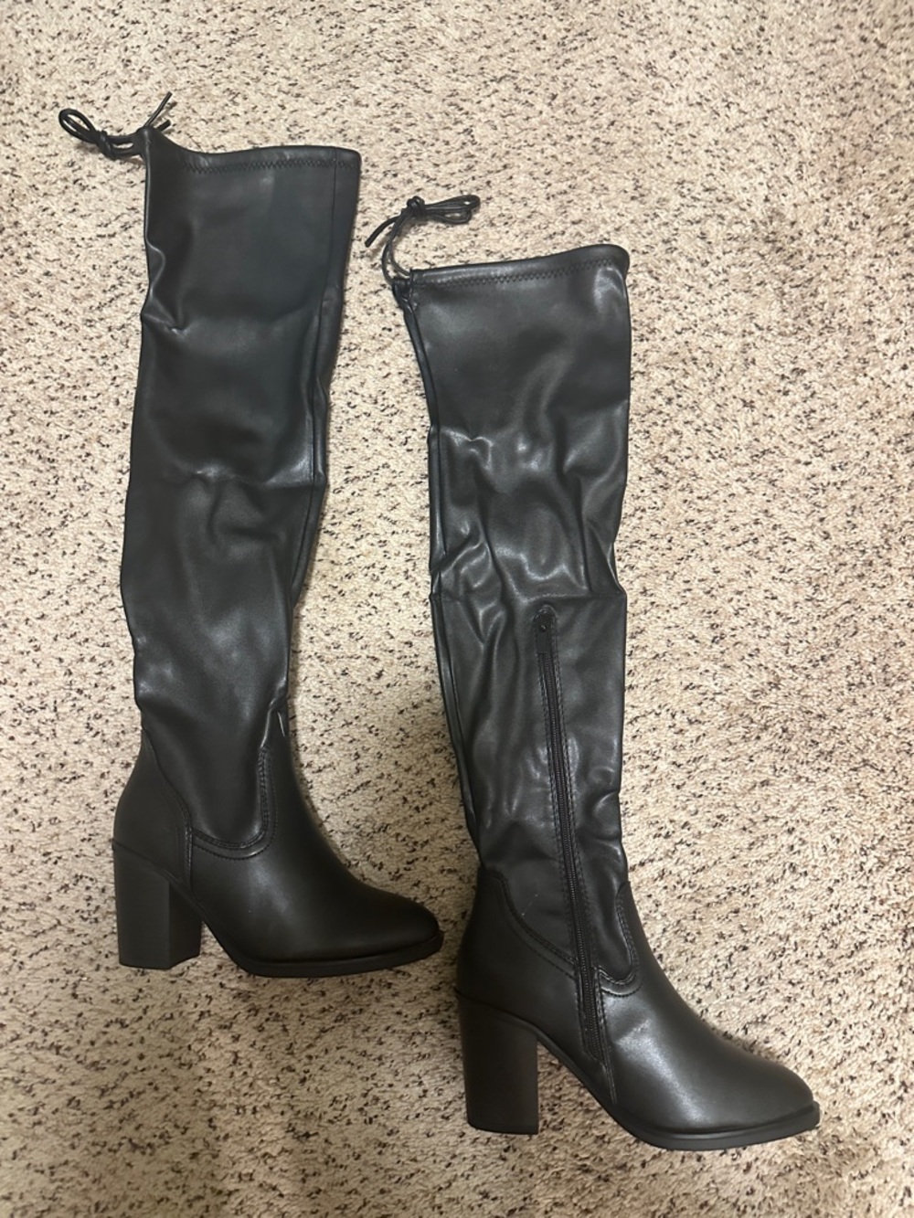 Women's Black Over-the-Knee Block Heel Boots